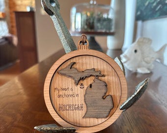 Michigan  Wooden Christmas Ornament - Custom Michigan Engraved Ornament - MIchigan Mitten Ornament - Made in Michigan - Michigan Shape