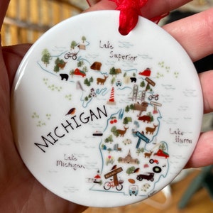 Ornement du Michigan - ornement icônes du Michigan - ornement en céramique du Michigan - artiste du Michigan - ornement - ornement du Michigan - cadeau Michigan