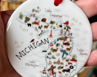 Michigan Ornament - Michigan Icons Ornament - Michigan Ceramic Ornament - Michigan Artist - Ornament - Michigan Ornament - Michigan Gift
