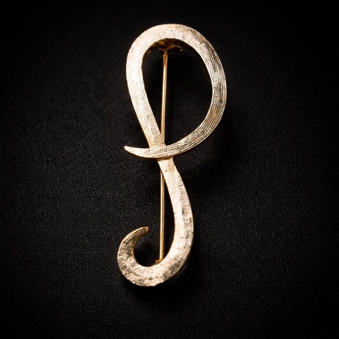 Vintage Monogram Allison Reed Gold Textured Script Letter P Initial ...