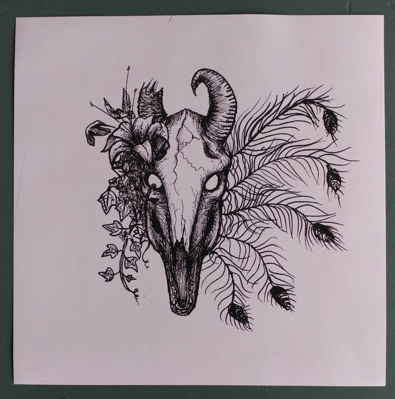 Beauty of Life Skull and Hummingbirds B&W Ink Drawing Prints | Etsy