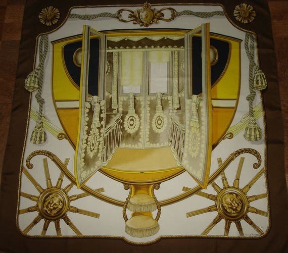 HERMES scarf " COACH " 1960 Vintage Silk Scarf Her