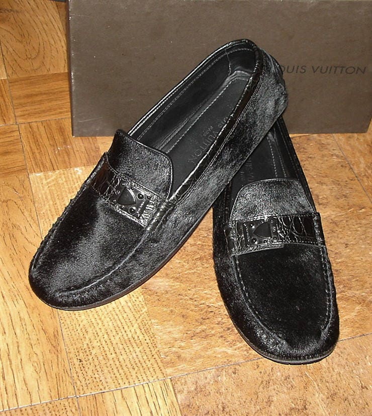 Louis Vuitton, Shoes, Louis Vuitton Shoes Mens Us 8 Uk 7 Black Leather  Silver Logo Driving Loafers