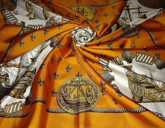 Hermes scarf "NEFS D'OR" 1971 Collector / Rare Sil