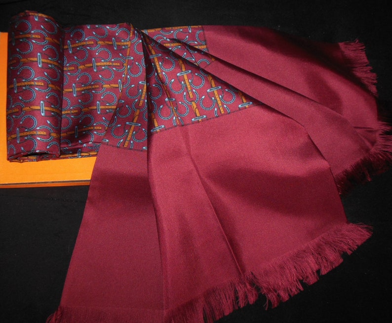 HERMES écharpe châle étole / Vintage silk ascot scarf Hermes. TRÈS RARE 画像 4