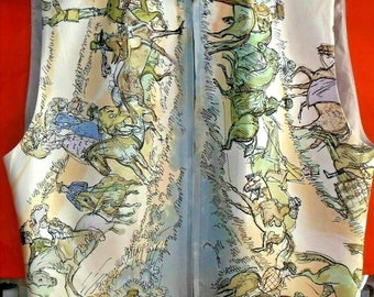Gilet HERMES "Les Amazones II" di Dumas / Raro gilet con sciarpa di seta vintage Hermes