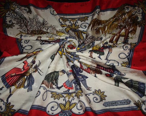 HERMES scarf "HIVER JOIES" by Metz / Collector sil