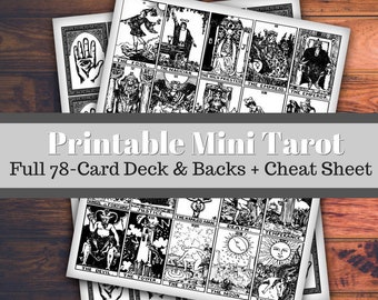 Printable Rider-Waite Tarot Deck, Mini Tarot, 78 Card with Backs (Digital Download)