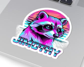 Neon Jimothy the Raccoon with Glasses Sticker | Kiss-Cut Sticker