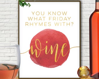 Sabes qué viernes rimas con impresión vino, cartel vino, fiesta de vino, vino el arte de la pared, cuadros del vino, vino arte, impresión del arte del vino, muestras de vino