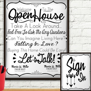 Open House Realtor Real Estate Personalized Sign & Sign In Sheet, Welcome Sign Personalized, Real Estate Agent, Real Estate Flyer, Custom