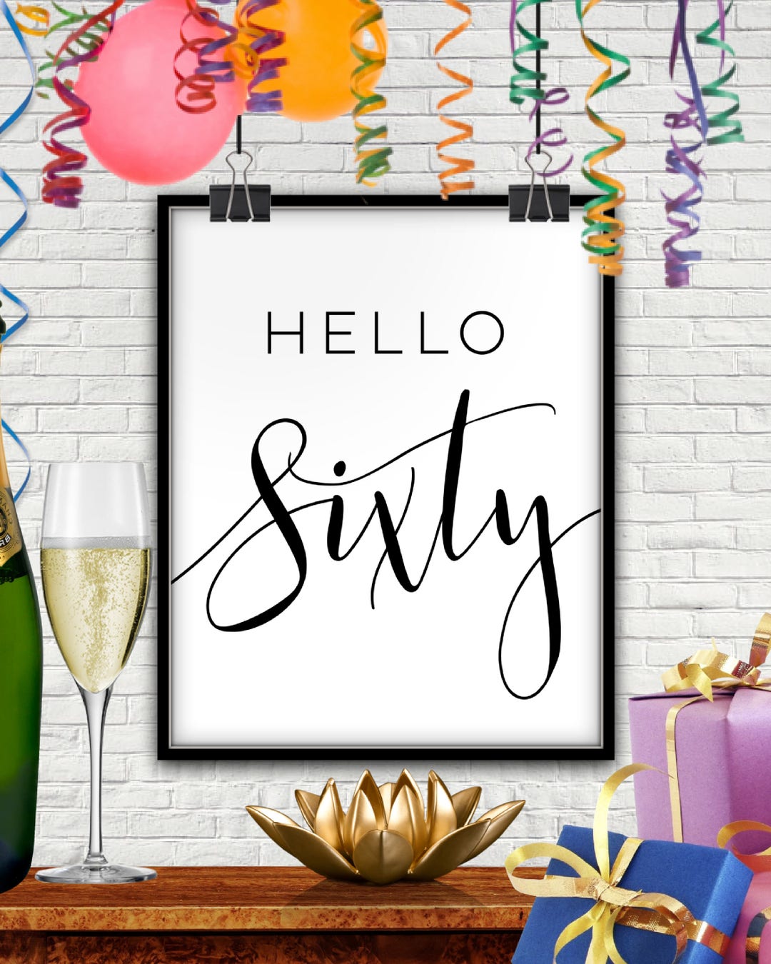 Hello Sixty, PRINTABLE, Sixty Birthday, Sixty Birthday Decorations ...
