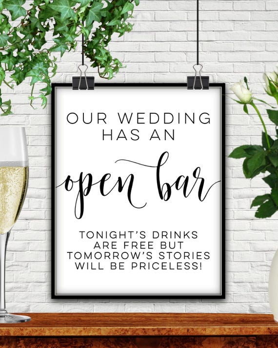 Open Bar Wedding Sign PRINTABLE Open Bar Open Bar Sign Open - Etsy