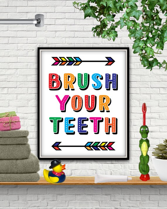 Brush Your Teeth PRINTABLE Brush Your Teeth Wall Art Brush | Etsy