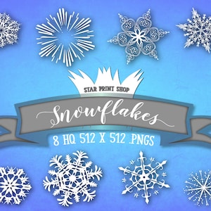 Snowflake Clipart, Winter PNG Graphics (Digital Download)