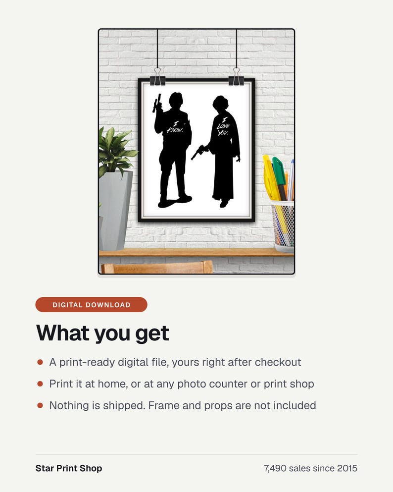 What you get with I Love You I Know Print: a printable digital file. Print at home or at a photo counter. Nothing is shipped and the frame is not included.