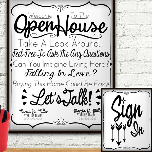 Open House Realtor Real Estate Personalized Sign & Sign In Sheet, Welcome Sign Personalized, Real Estate Agent, Real Estate Flyer, Custom