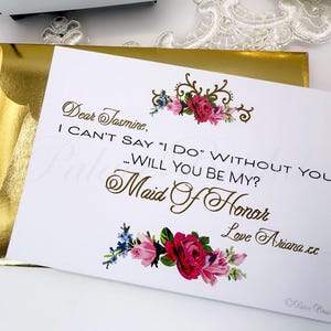 Individuell bedruckter Antragskarte Trauzeugin, Brautjungfer, Blumenmädchen - Will You Be My? Florale Luxus Geschenkkarte von PalaceBridal