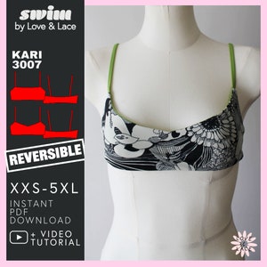 Bikini Top Sewing Pattern with Two Neckline Options | PDF sizes XXS-5XL | Kari with step-by-step instructions and YouTube video Love & Lace