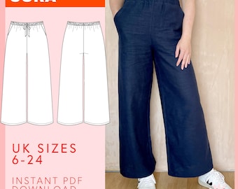 Easy Trousers Sewing Pattern | Lounge Pants (UK Sizes 6–24) with Pockets | Beginner-Friendly PDF Download with Illustrated Instructions