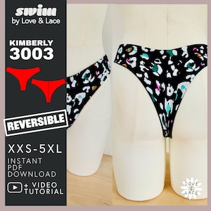 Kimberly Cheeky Brazilian Bikini Bottoms Sewing Pattern | Sizes XXS-5XL | DIY Seamless and Reversible Swimwear | Love & Lace