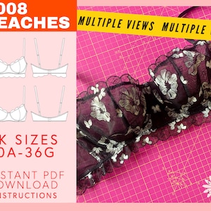 Balcony Bra Pattern 30A-36G | Peaches Bra | Instant PDF download | Lingerie underwired half cup bra sewing pattern with DIY instructions