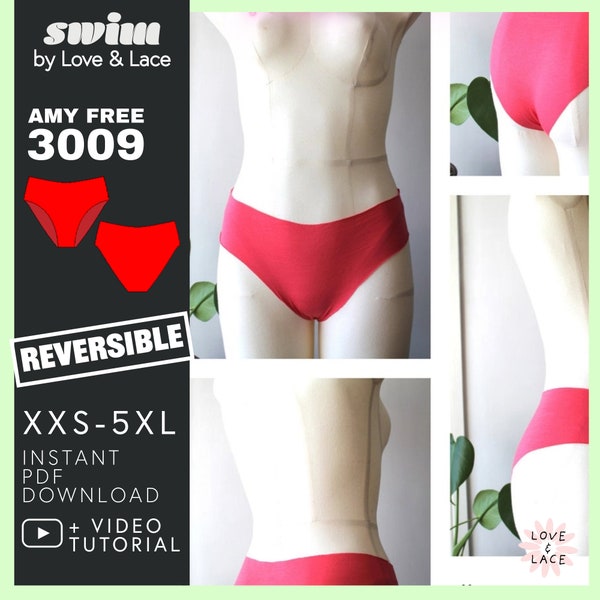 FREE Bikini Bottoms Sewing Pattern sizes XXS-5XL | Modern easy swim by Love & Lace | Sew your own DIY swimwear with YouTube video tutorials