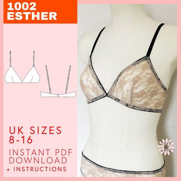 Bralettepatroon maten 8-16 | Direct PDF-download | Digitaal lingerie naaipatroon met instructies | Perfect voor stretchkant