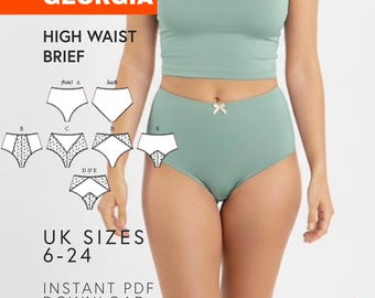 High Waist Panties Sewing Pattern | UK Sizes 6-24 (PDF Pattern)