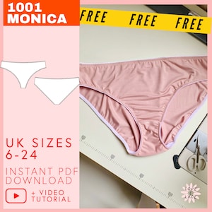 GRATIS naaipatroon Britse maten 6-24 | Directe pdf-download |  Digitaal lingeriepatroon met instructies | Klassieke hoogoplopende slip voor stretch