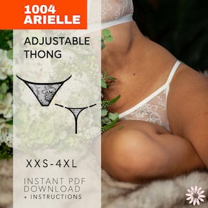 アリエルTバックの縫製パターン｜調節可能なストラップ、XXS～4XL（PDFパターン）