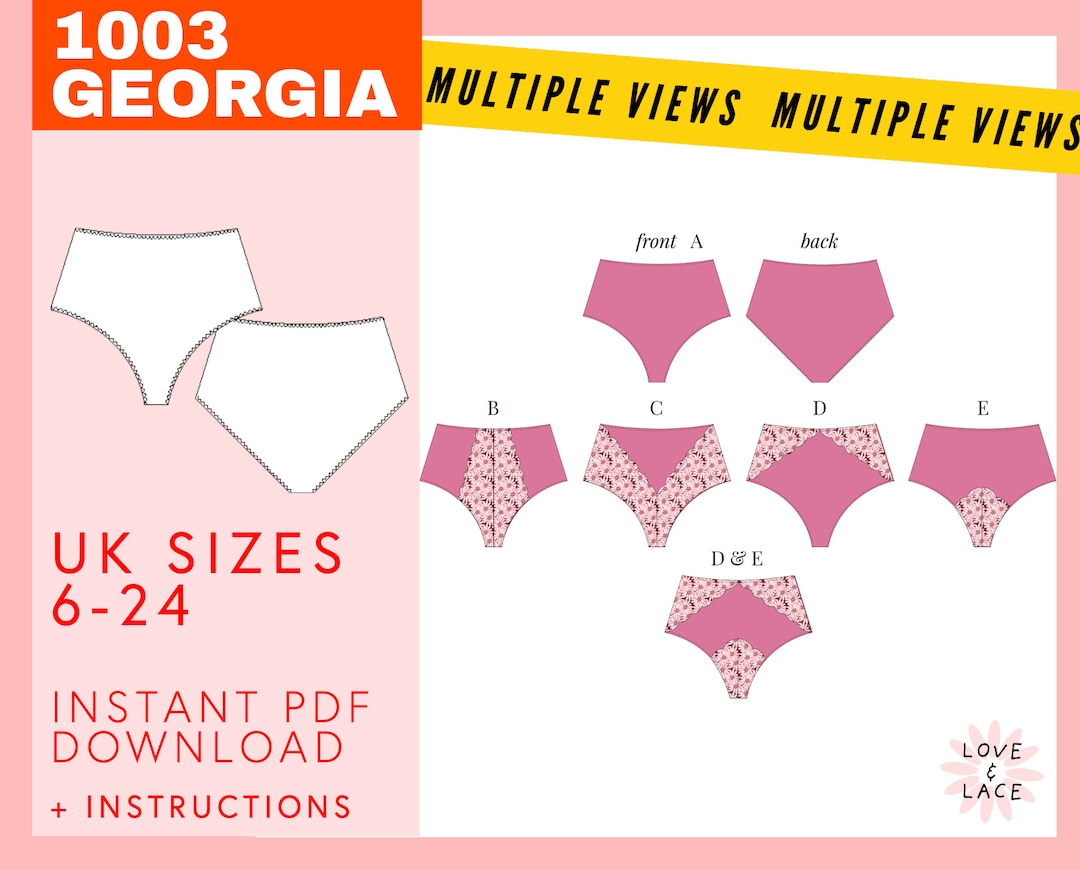 High Waist Panties Sewing Pattern in UK Sizes 624 PDF Lingerie Brief