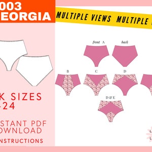 High Waist Panties Sewing Pattern in UK sizes 6-24 | PDF Lingerie Brief Pattern With Instructions | Indie women&#39;s sewing company Love & Lace