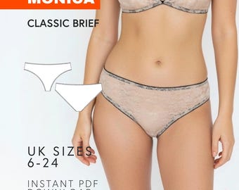 Lingerie Sewing Pattern | Classic High Leg Brief, UK 6-24 (PDF Download)