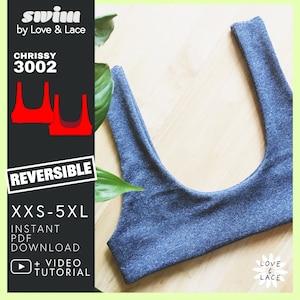 Reversible Crop top bikini | PDF Sewing Pattern sizes XXS-5XL | Chrissy with YouTube Video Tutorial and Easy to Follow Instructions UK Made