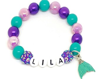 Girls mermaid name bracelet Personalized under sea gift