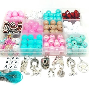 Personalized horse craft kits bead box, Girls bracelets and necklaces kits gift set