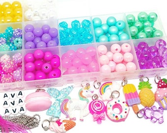 Personalized rainbow craft kits bead box, Girls easy bracelets and necklaces kits gift set