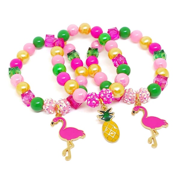 Flamingo ananas bracelets fête faveurs, Filles luau anniversaire merci cadeaux