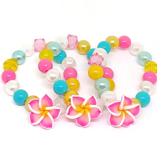 Luau bracelets party favors in organza bags - Tropical flower birthday supplies