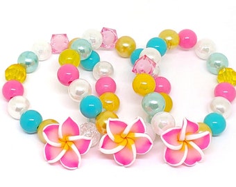 Luau bracelets party favors in organza bags - Tropical flower birthday supplies