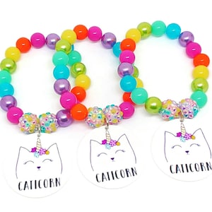 Caticorn birthday bracelets party favors in organza bags