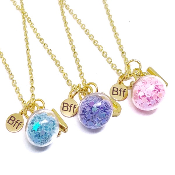 Personalized best friend necklaces, 2 3 4 5 star glitter globe gold friendship necklaces