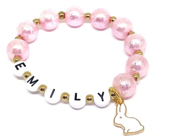 Girl's bunny name bracelet - Personalized rabbit jewelry