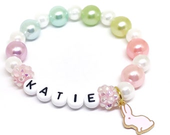 Girl's rabbit name bracelet - Personalized easter bunny jewelry