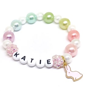 Girl's rabbit name bracelet - Personalized easter bunny jewelry