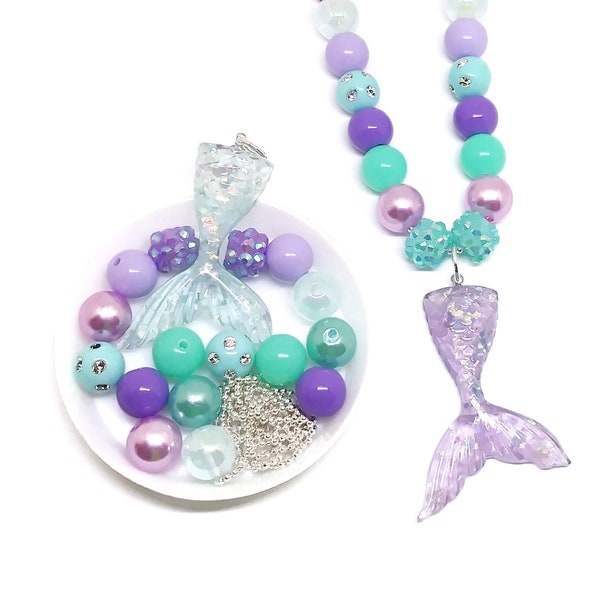 Mermaid necklace kits party favors - Girls mermaid tail birthday party favors - Complete necklace kits - No tools needed!