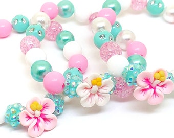 Hibiscus bracelets party favors girls pink luau birthday