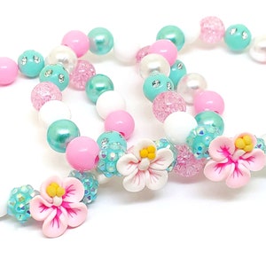 Hibiscus bracelets party favors girls pink luau birthday