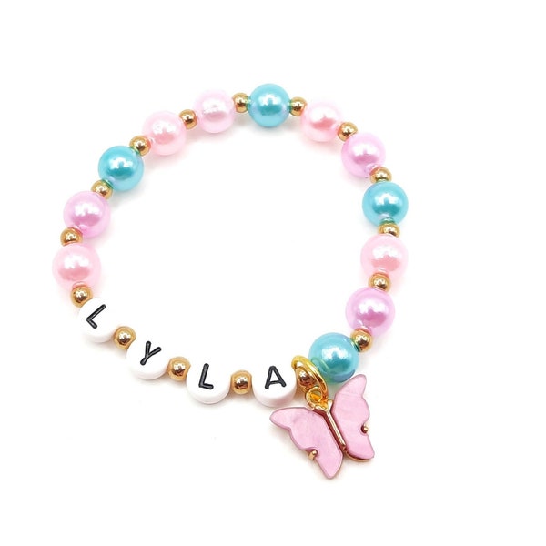 Girls Butterfly name bracelet Personalized gold jewelry